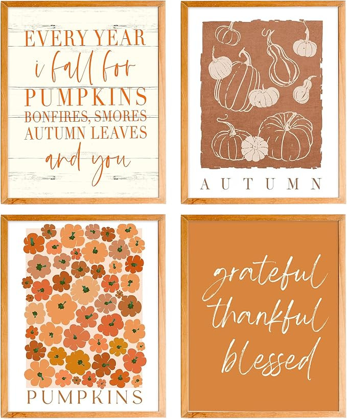 BearCake Fall Wall Decor, Grateful Thankful Blessed Autumn Harvest Thanksgiving Posters Wall Art ... | Amazon (US)