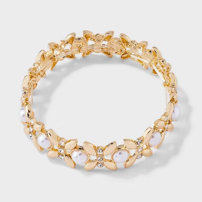 Pearl and Leaf Stretch Bracelet - A New Day™ Gold | Target