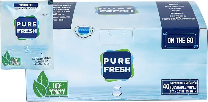 PureFresh Wet Wipes Flushable Individually Wrapped for Travel 40 Singles | Amazon (US)