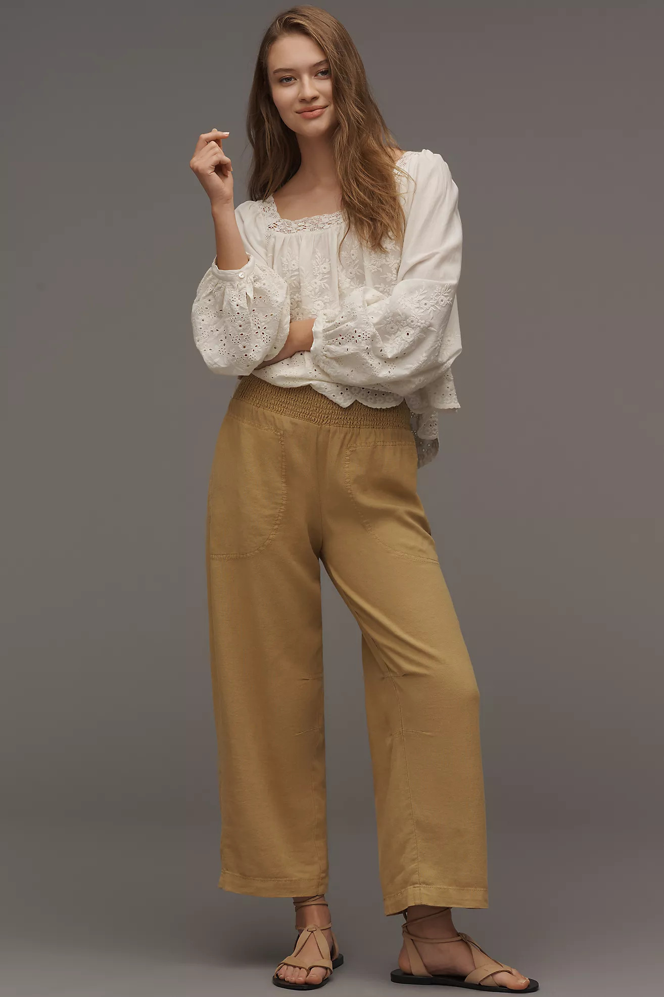 The Reese Linen Blend Pull-On Barrel Pants by Pilcro | Anthropologie (US)