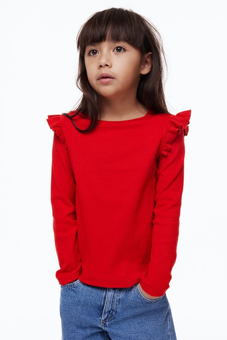 Ruffle-trimmed Ribbed Top | H&M (US)