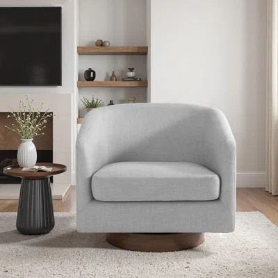 Applewold Upholstered Swivel Barrel Chair with Solid Wood Base | Wayfair North America