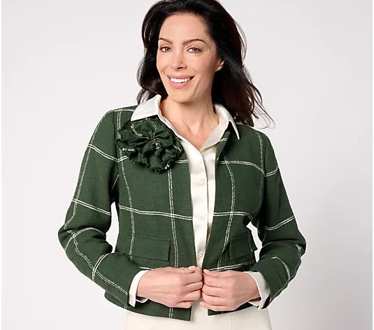 BEAUTIFUL by Lawrence Zarian Tweed Jacket with Removable Flower Pin | QVC