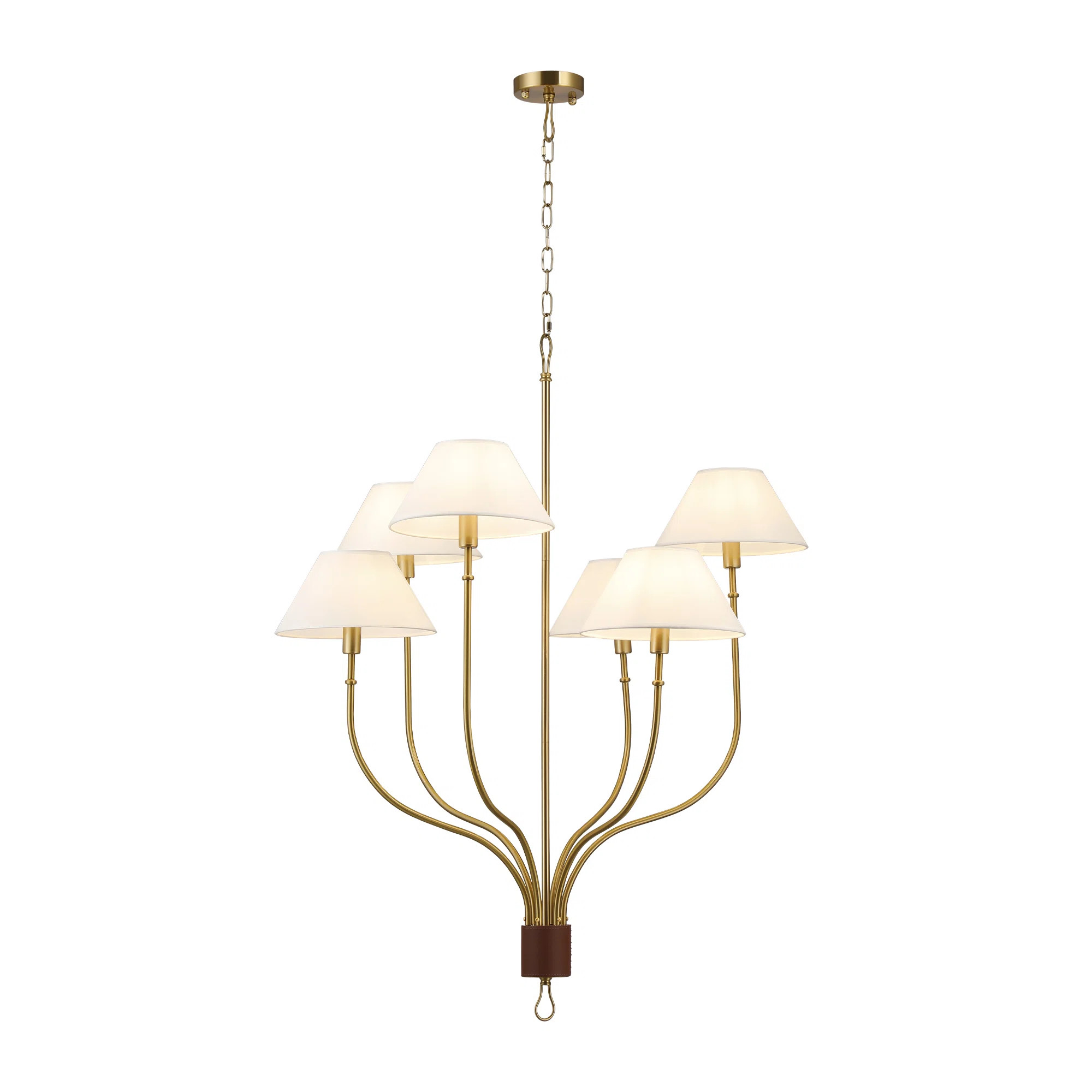6-Light Griffin Large Staggered Tail Brass Chandelier – Artisan Leather-Wrapped Accents | Wayfair North America