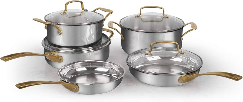 Cuisinart 71-9BGDC Metal Expressions 9 Piece Stainless Steel Cookware Set, Large, Silver/Gold | Amazon (CA)