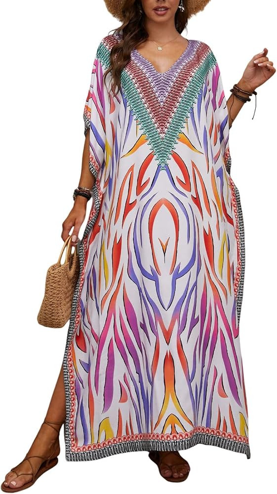 Kaftan Dresses for Women Plus Size Bathing Suit Cover up Caftan Maxi Beach Dresses | Amazon (US)