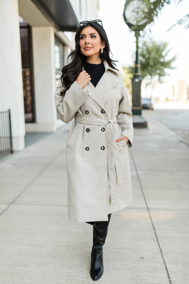 Over My Head Taupe Trench Coat | Pink Lily