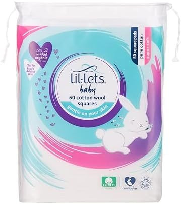 Lil-Lets Baby Cotton Squares 50 Count (1 Pack), 100% Pure Cotton, Certified Organic, Soft and Gen... | Amazon (UK)
