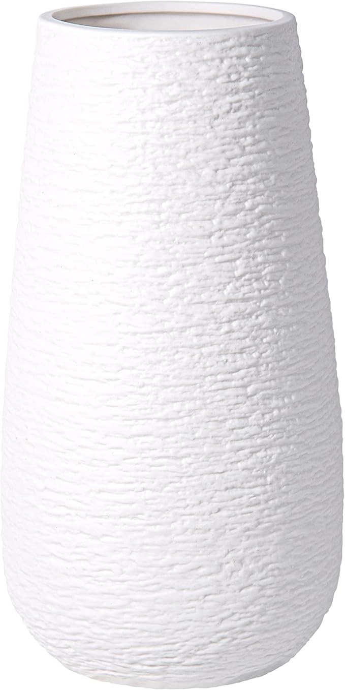 D'vine Dev 10 Inch Modern White Ceramic Vase, Oval-Shaped, Textured Flower Vase with Design Box P... | Amazon (US)