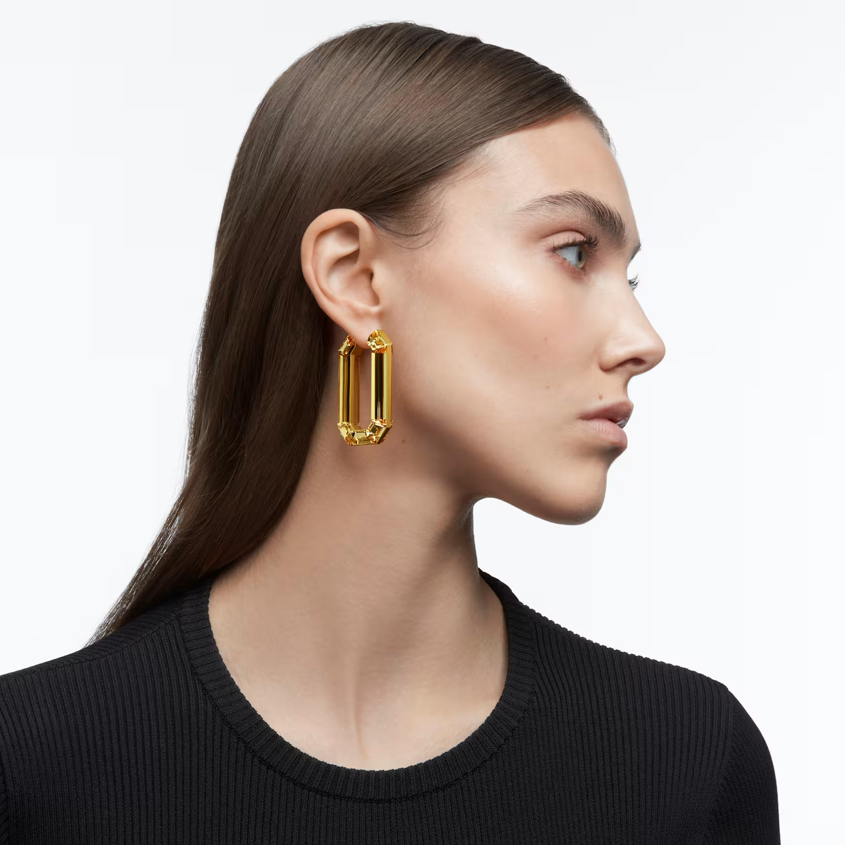Lucent hoop earrings, Statement, Octagon shape, Yellow by SWAROVSKI | SWAROVSKI