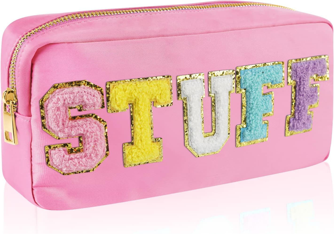 Preppy Patch Makeup Bag,Nylon Cosmetic Preppy Makeup Stuff Bag with Zipper,Stoney Clover Chenille... | Amazon (US)