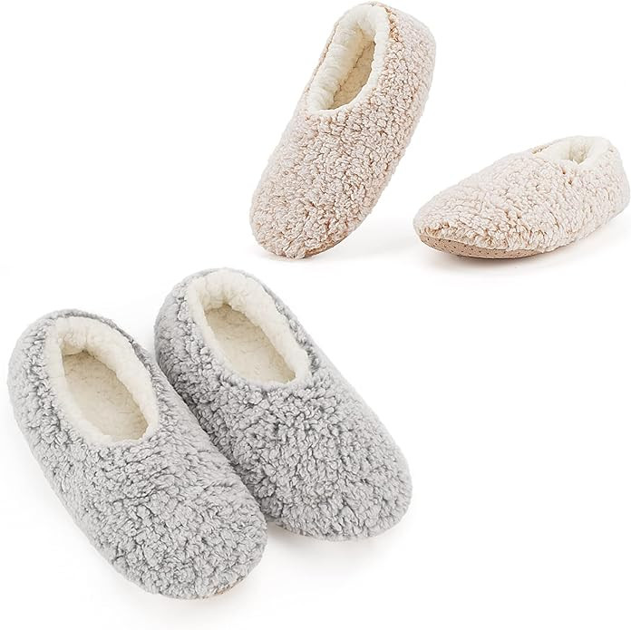 Cozylook 2-Pair Women's Soft Sole Slipper Socks with Grippers, Thick Warm Cozy Sherpa Lined Home ... | Amazon (US)