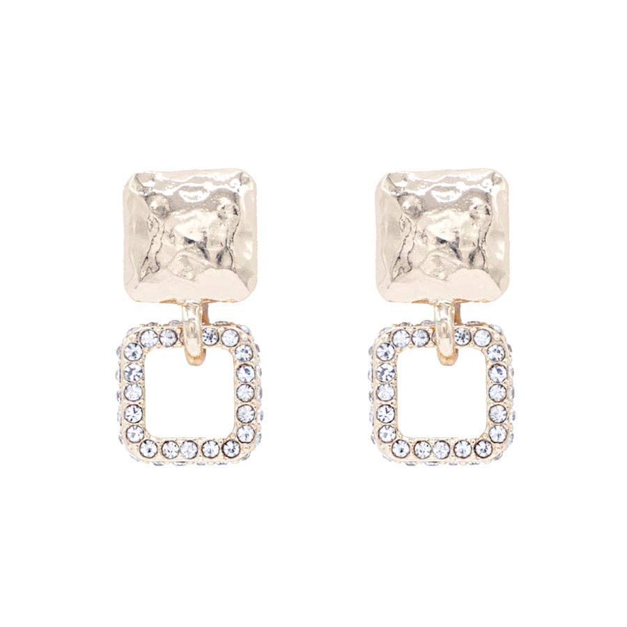 Gold Square with Rhinestone Square Earring | Southern Roots Clothing Co.