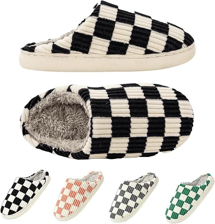 Mukinrch House Slippers for Women Men, Plush House Shoes Memory Foam Checkered Slippers Womens Ca... | Amazon (US)