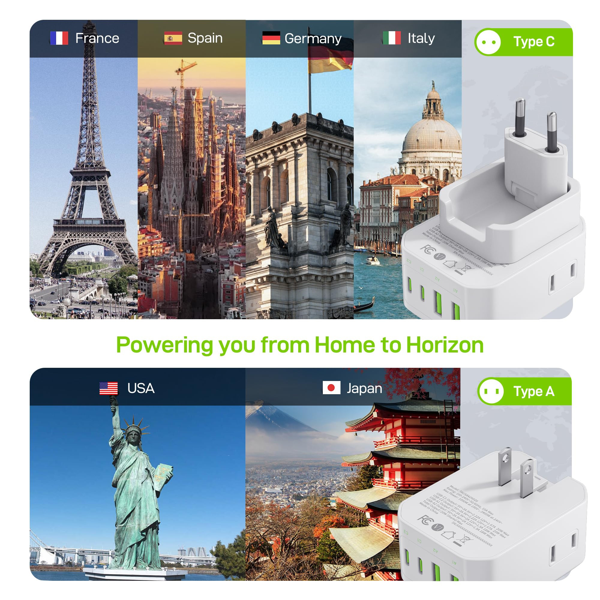 EPICKA Hybrid European Travel Plug Adapter, Foldable & Detachable Type C (EU) VisaPlug, 8-IN-1 In... | Amazon (US)