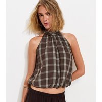 Women's Brown Check Print Bubble Hem Halterneck Top New Look | New Look (UK)