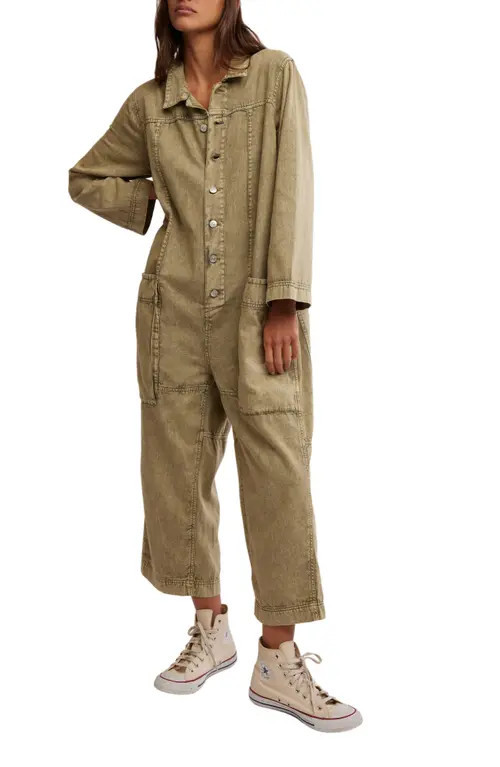 Free People Margarita Long Sleeve Denim Jumpsuit in Calliste Green at Nordstrom, Size X-Small | Nordstrom