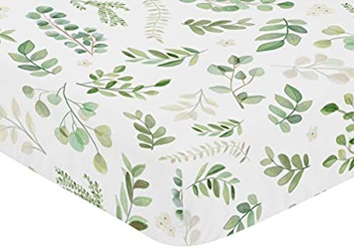 Sweet Jojo Designs Floral Leaf Girl Fitted Crib Sheet Baby or Toddler Bed Nursery - Green and White  | Amazon (US)