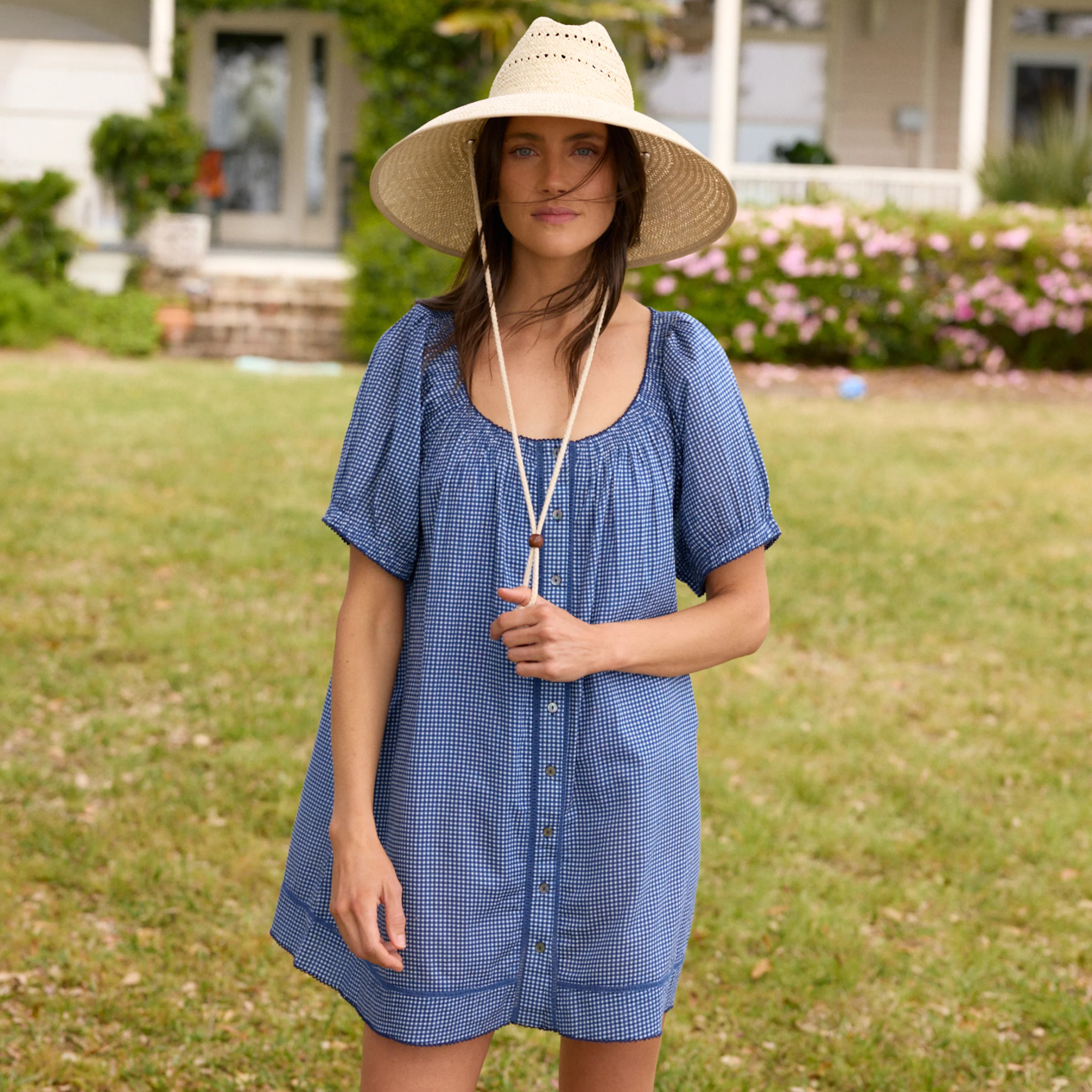 women's navy picnic gingham coverup | Minnow