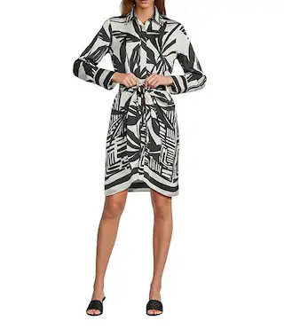 Odessa Printed Satin Button Front Long Sleeve Dress | Dillard's