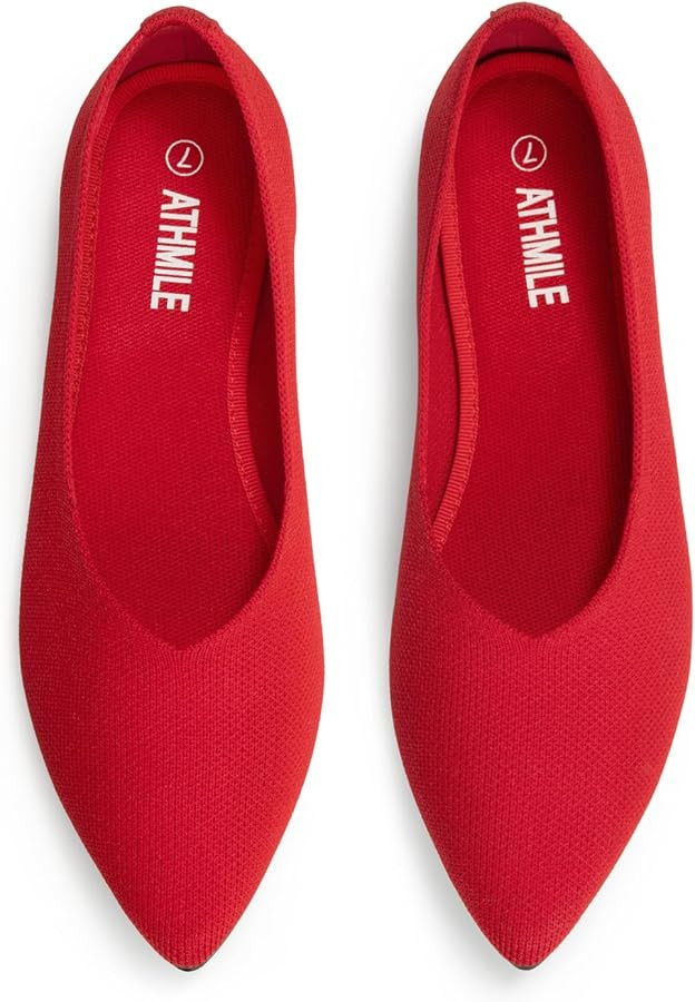 ATHMILE Pointed Toe Flats for Women Dressy Bronze Work Shoes Business Casul Knit Ballet Flats Sli... | Amazon (US)