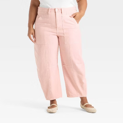 Women's High-Rise Utility Barrel Jeans - Universal Thread™ Pink 24 | Target