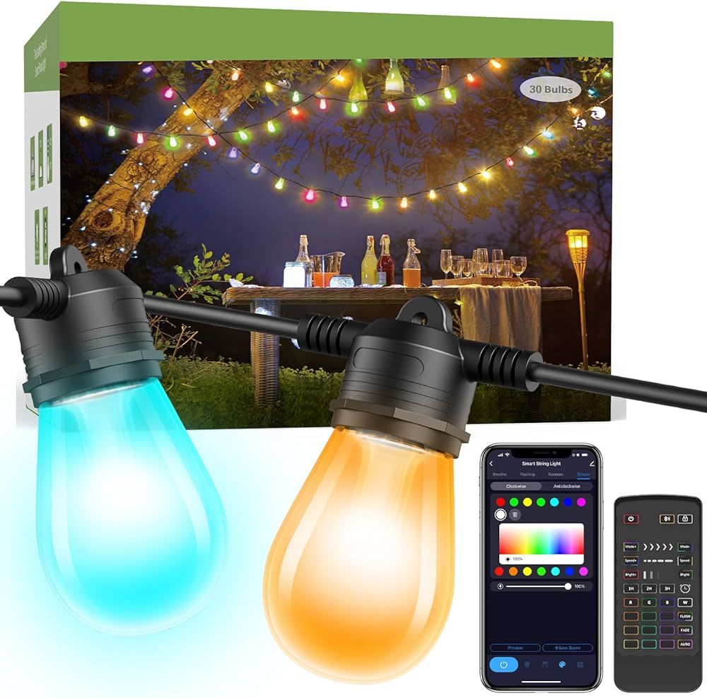 NOVOSTELLA Outdoor String Lights, 91.2ft RainbowColor Smart Patio Light Outside IP65 Waterproof, ... | Amazon (US)