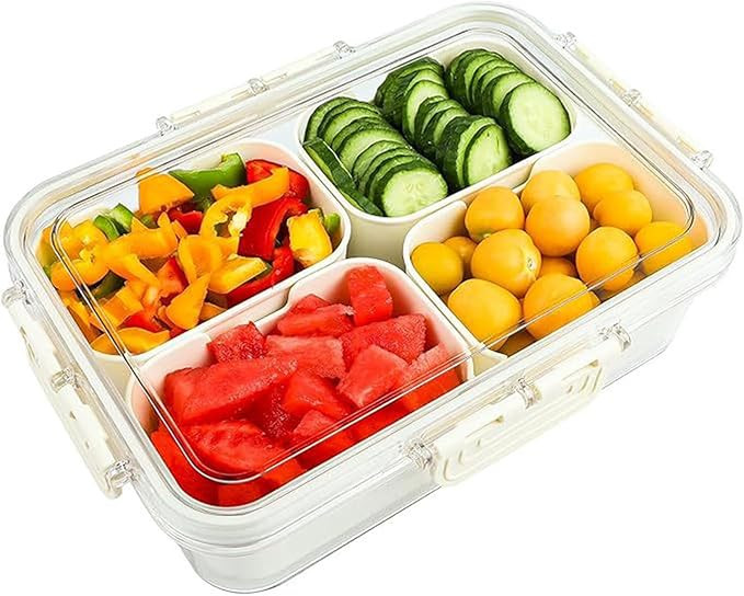 Plastic Divided Serving Tray with Lid and Handle Snack Box Charcuterie Container Portable Snack P... | Amazon (US)