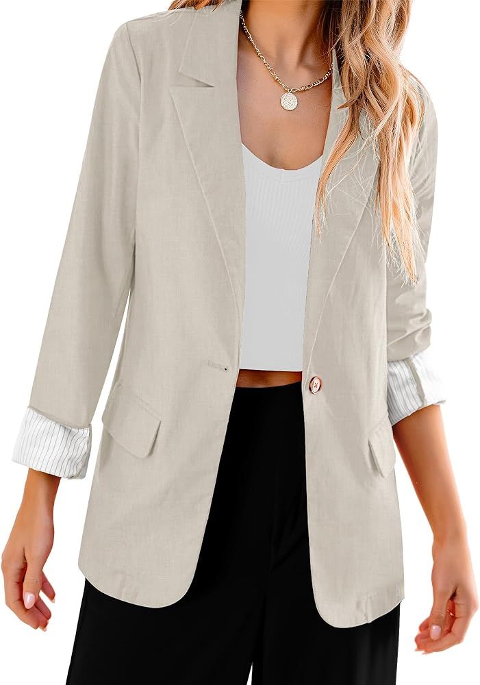 luvamia Blazers for Women Business Casual Dressy Work Fashion Lightweight Spring Summer Linen Unl... | Amazon (US)