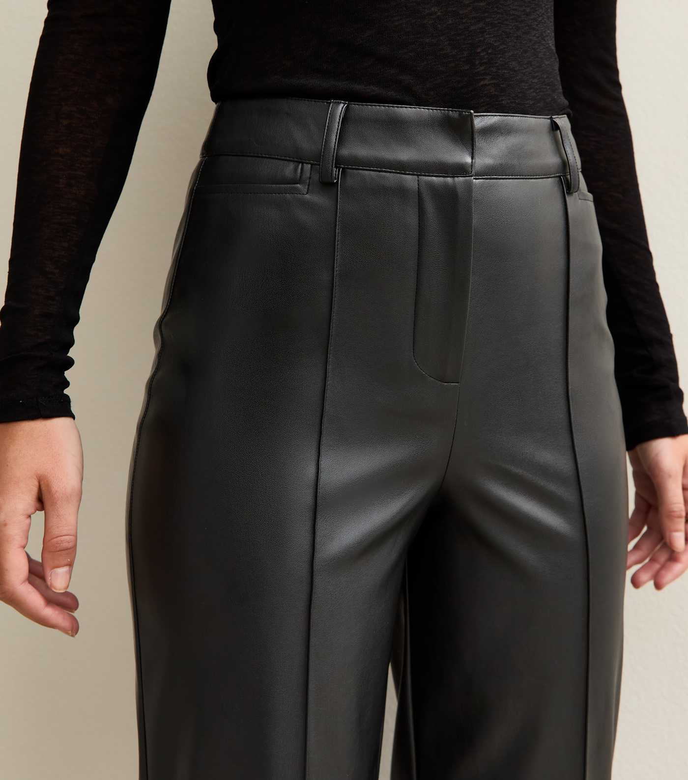 Black Faux Leather Wide Leg Trousers | New Look | New Look (UK)