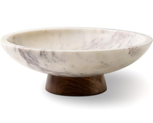 Cork & Mill Marble Decorative Bowl for Home Decor - Handcrafted Natural Stone with Acacia Wood Pedestal - Versatile 11" Catch All for Entryway, Kitchen Fruit Bowl, Potpourri, Dining Table Centerpiece | Amazon (US)