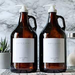 Laundry Detergent Dispenser for Laundry Room - Two Half Gallon Amber Glass Jugs, Fabric Softener ... | Amazon (US)