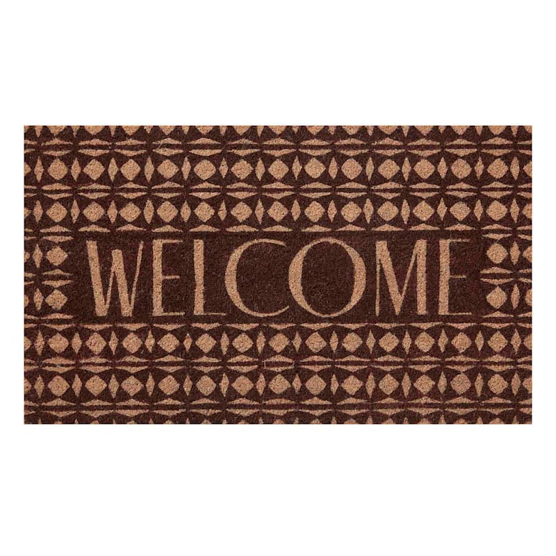 Welcome Geo Brown Coir Mat, 18x30 | At Home