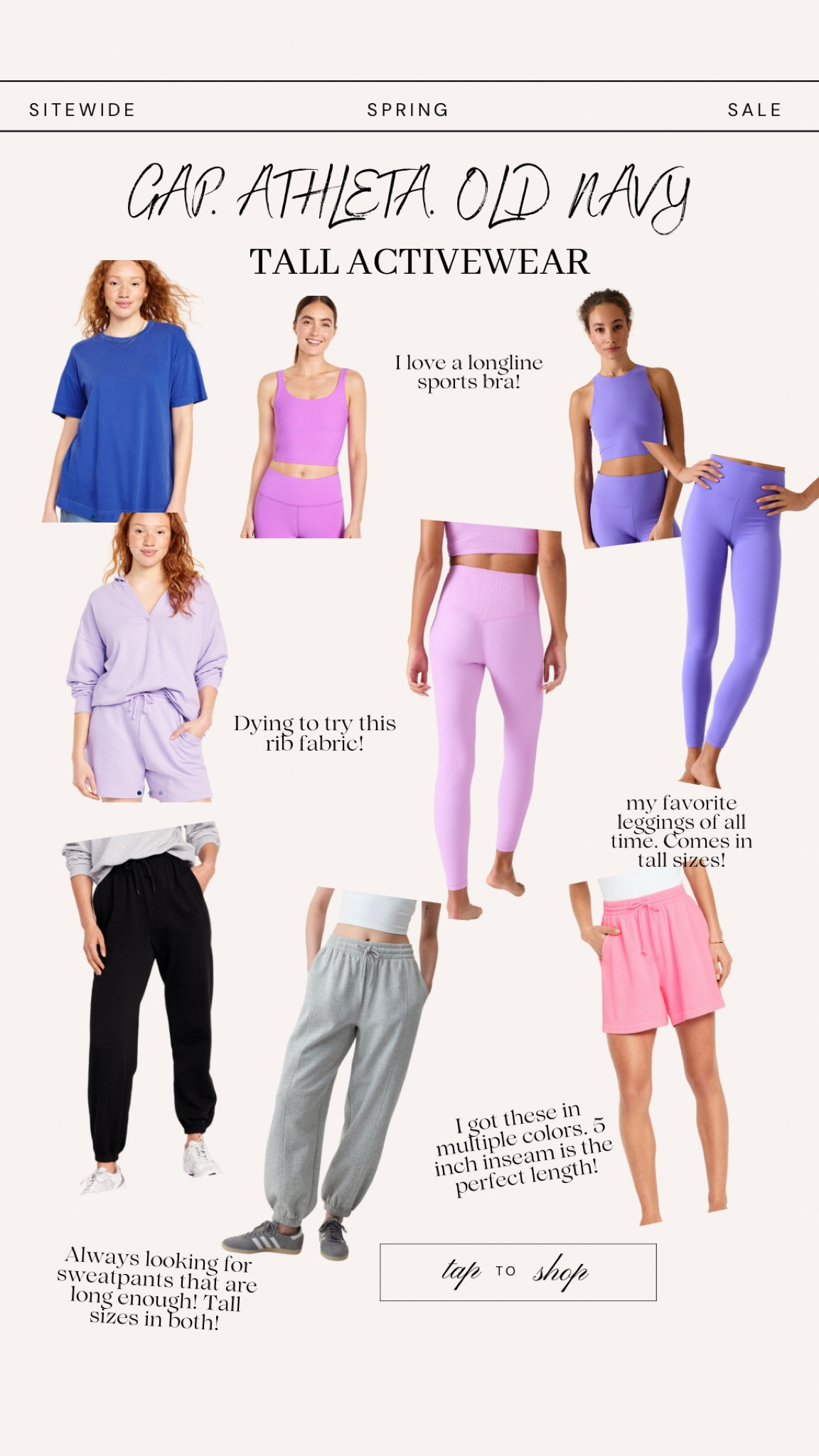 Tall activewear / tall sweatpants / tall loungewear / tall leggings / long sweatpants / activewear sale

I’m 6’4, 37” inseam. 
I wear a size 8 Tall in athleta leggings, size L tall in everything else

CODES:
OLD NAVY: 50% off everything, discount applied to cart
ATHLETA: 20% off, MEMBERS
GAP: 40% off everything, 50% off dresses 

#LTKsalealert #LTKSeasonal #LTKfindsunder50