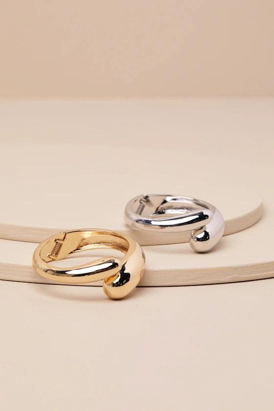 Sculptural Chic Gold and Silver Two-Piece Cuff Bracelet Set | Lulus