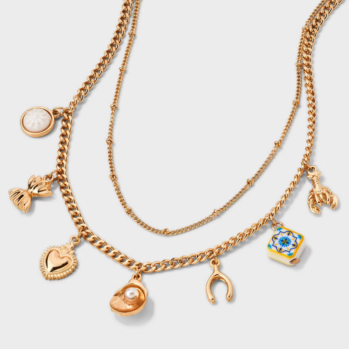 Heart and Mixed Charm Multi-Strand Necklace - Universal Thread™ Gold | Target