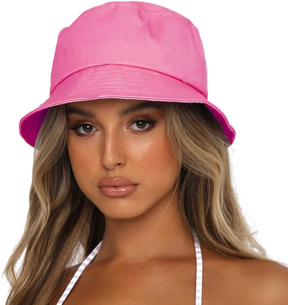 Sydbecs Bucket Hat for Women Men, Reversible Cotton Summer Sun Beach Cap Solid Color Style | Amazon (US)