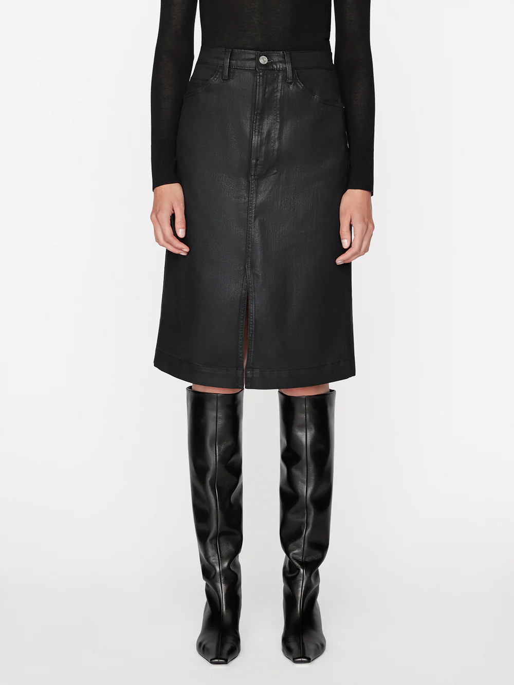 Midi Slit Skirt -- Noir Coated | Frame Denim