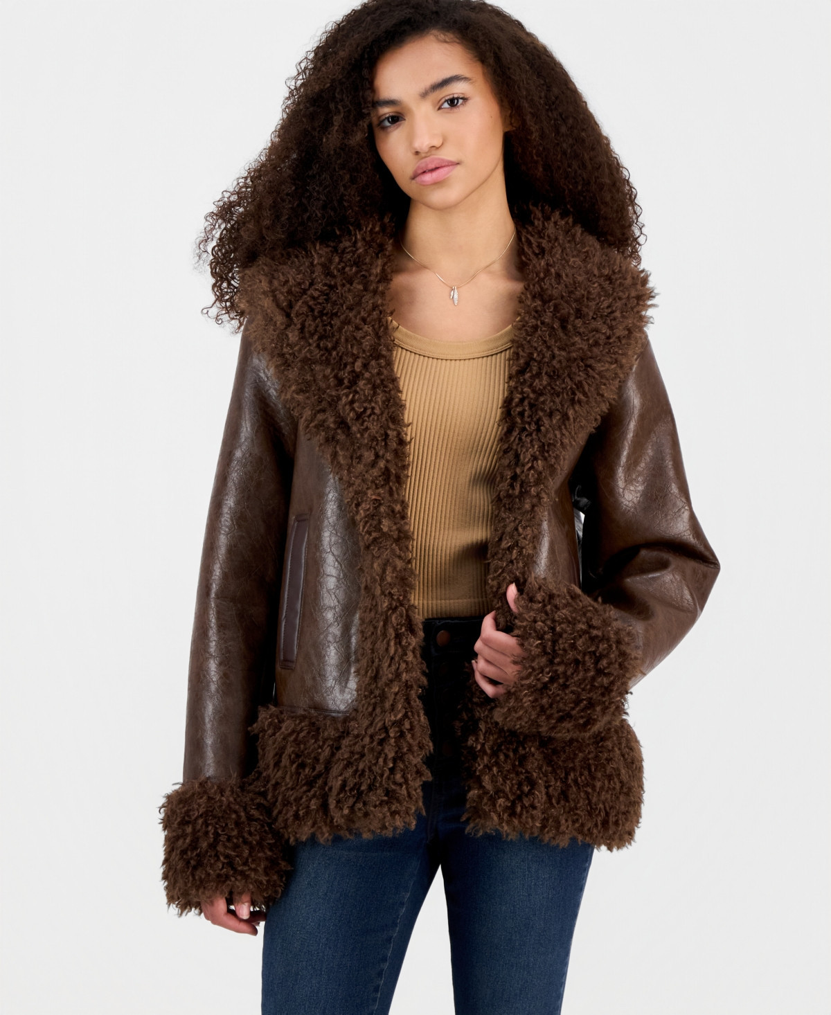 Blank Nyc Women's Penny Lane Faux Fur Trim Jacket - Brown | Macy's