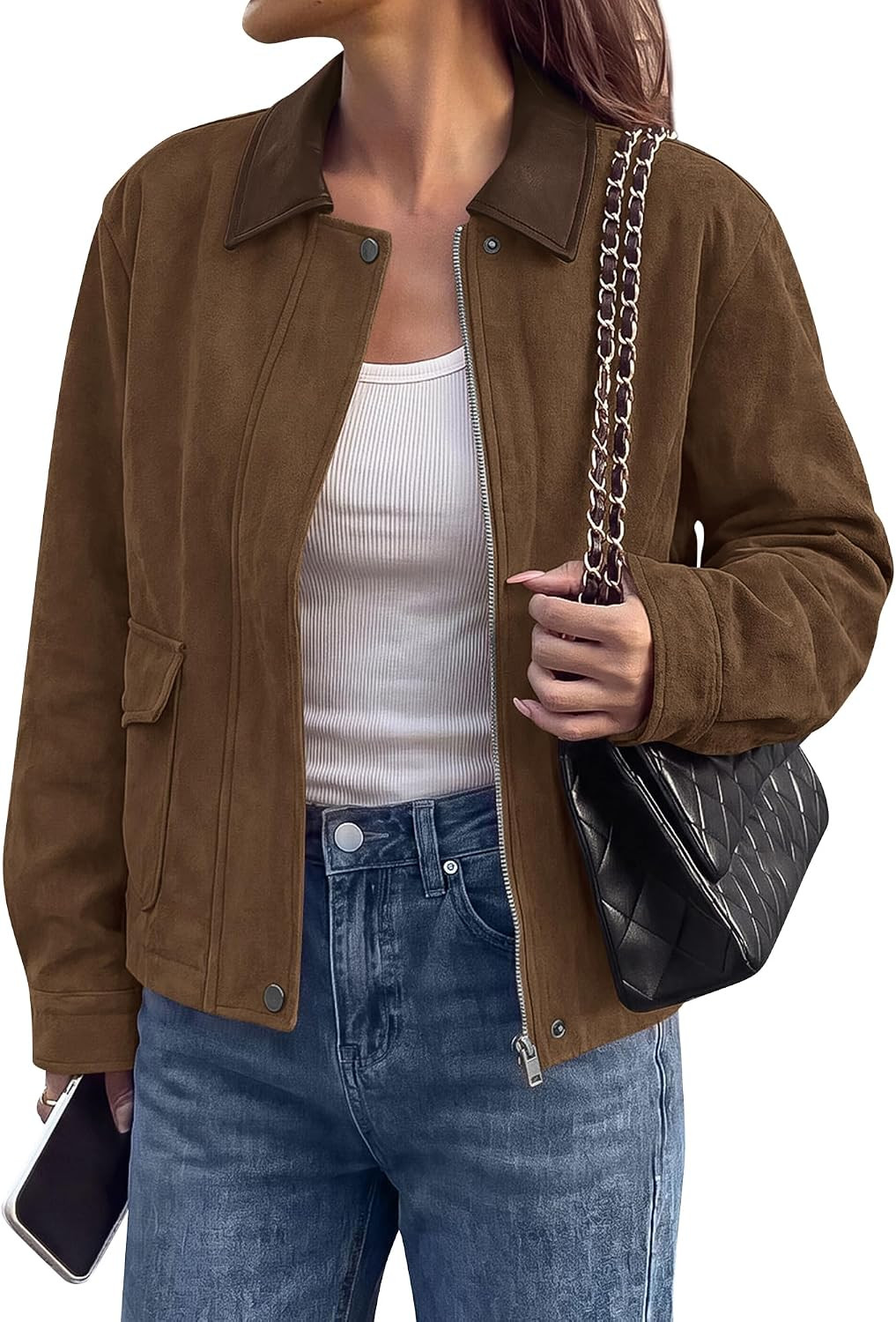 BTFBM Faux Suede Jacket Women Leather Lapel Zip Up Fall Outfits 2026 | Amazon (US)