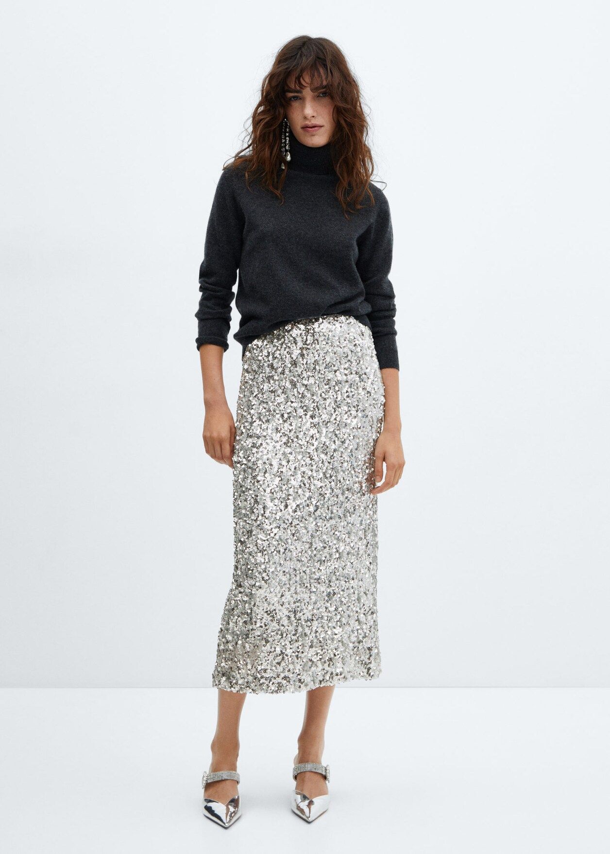 Sequin midi skirt -  Women | Mango USA | MANGO (US)