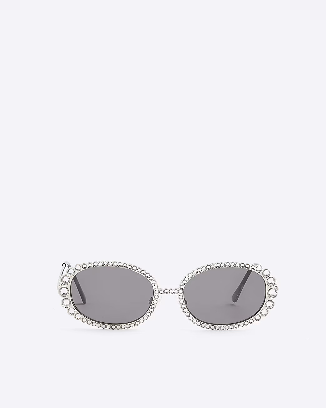 Silver Diamante Oval Slim Sunglasses | River Island UK & IE