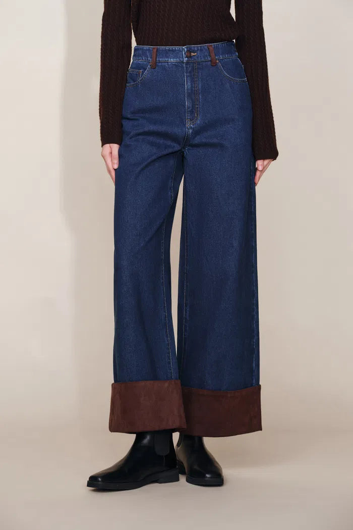 Coora Suede Cuffs Straight Leg Jeans in Cotton Denim | Fabrique