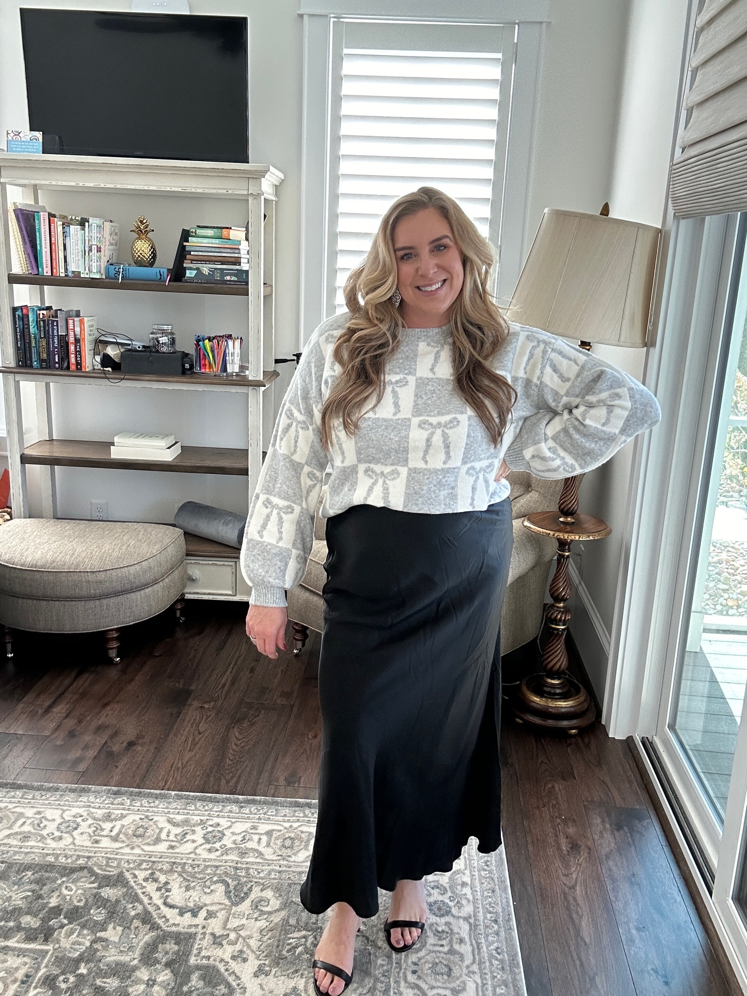 Bows, silk and sass. Perfect holiday outfit that can be worn together or separate. Love the bow detail and movement of the skirt! 

#LTKFindsUnder50 #LTKMidsize #LTKHoliday