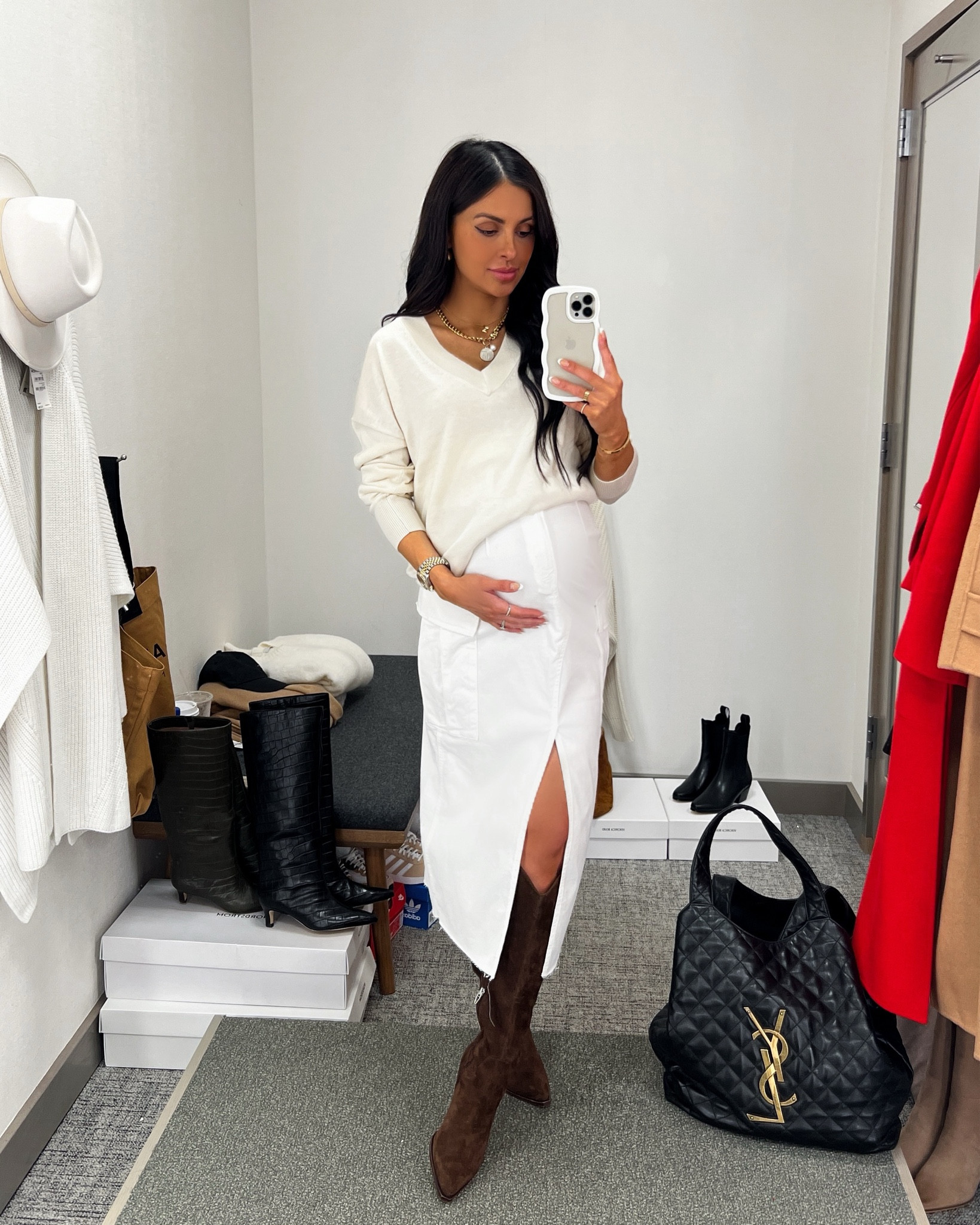 Nordstrom anniversary sale outfit / NSALE style picks
Nordstrom white v-neck sweater 
Good American cargo skirt
Dolce vita knee high boots 

#LTKFindsUnder100 #LTKxNSale #LTKShoeCrush