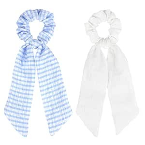 Pack of 2 Bow Scrunchies for Women, Scarf Hair Ties Knotted Hair Ribbon Long Tail, Ponytail Holde... | Amazon (US)