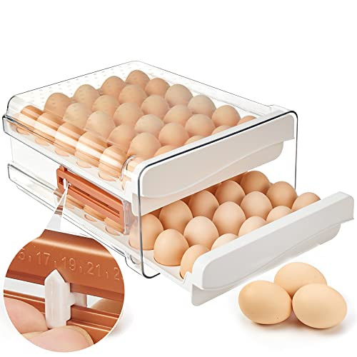 SPACY MAYA Egg Storage Container for Refrigerator,60 Egg Holder for Fridge,Large Capacity Egg Organizer for Refrigerator,Stackable Egg Tray,Clear Egg Container,Egg Drawer With Time Scale | Amazon (US)