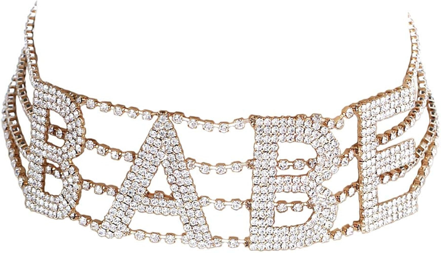 Arsimus Crystal Rhinestone Babe Statement Choker Necklace | Amazon (US)