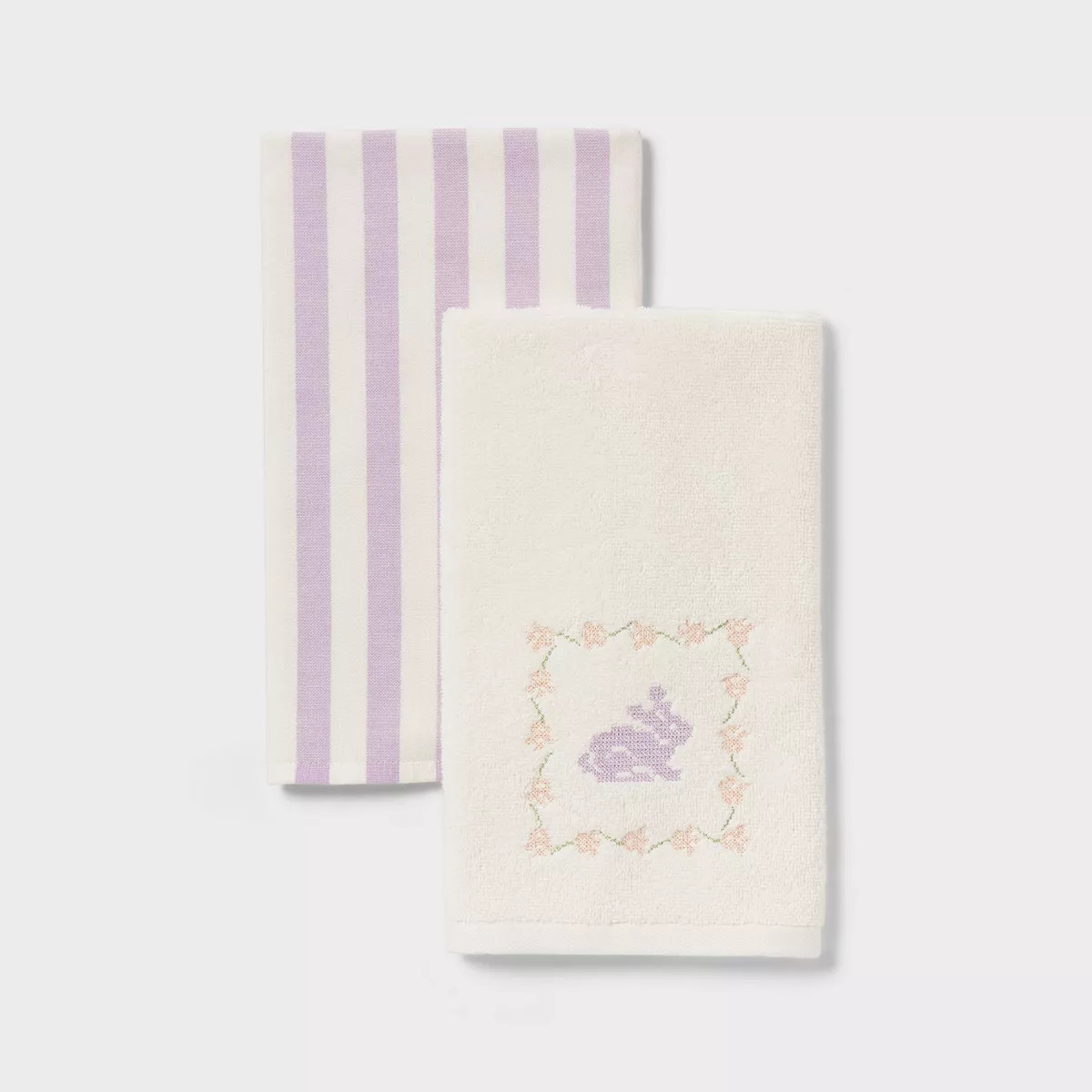 2pk Easter Cross Stitch and Stripe Hand Towel Purple - Threshold™ | Target