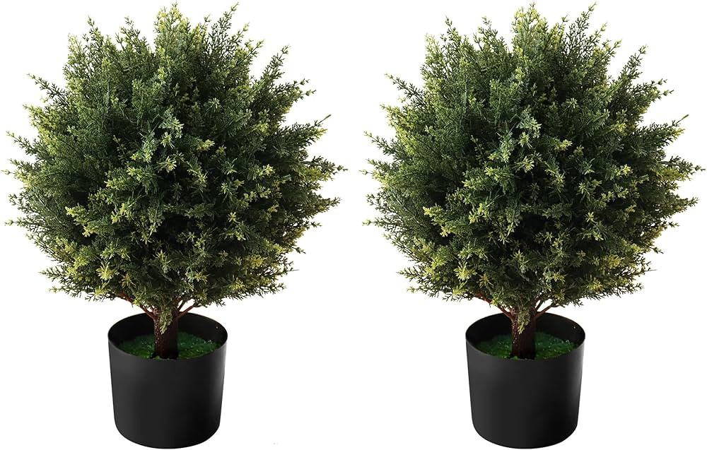 Boxwood Artificial Cedar Topiary Ball Trees – Decorative Fake Greenery in Planter Pots for Fron... | Amazon (US)